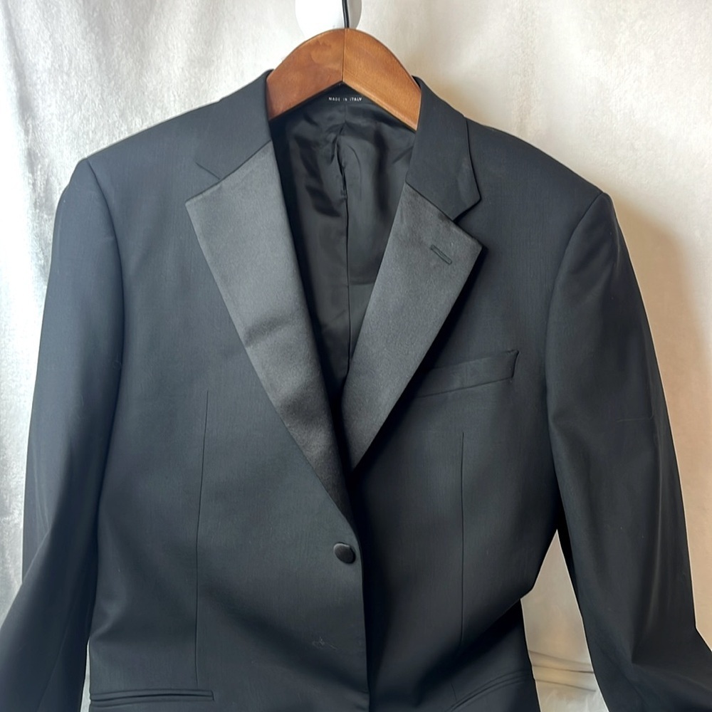 Armani Collezioni Men Wool Tuxedo Blazer 44r Black Single Breasted Satin Lapel
